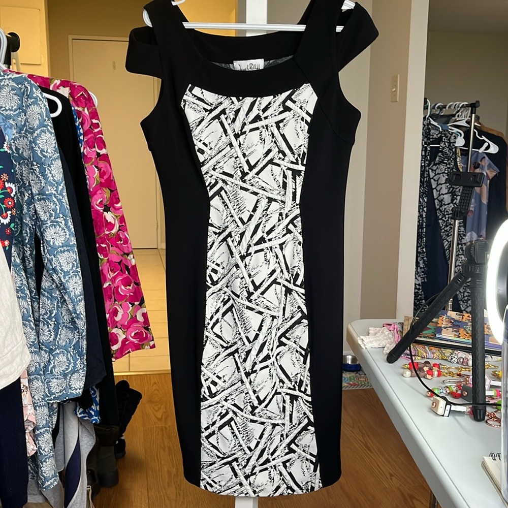 Joseph Ribkoff Black and White Midi Dress